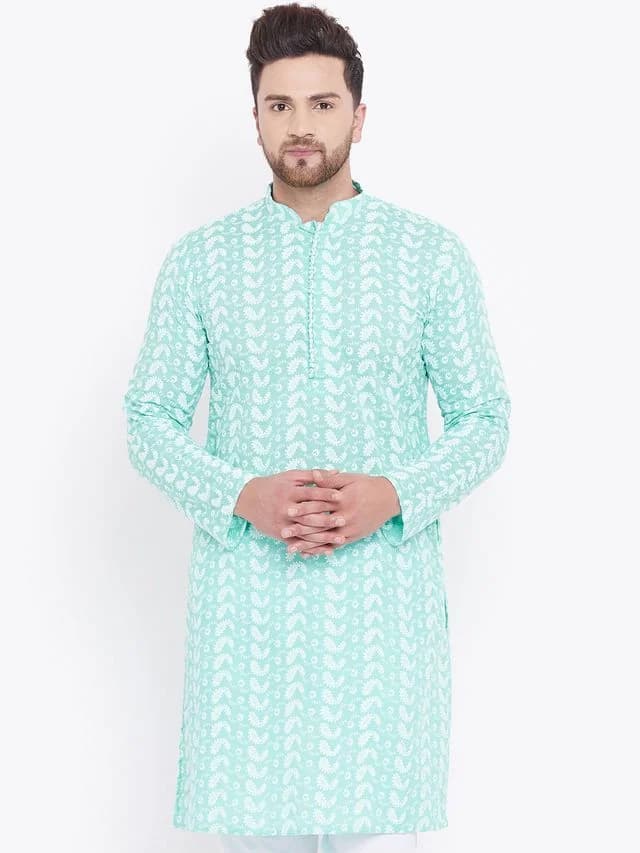 Men's Green Festive Cotton Kurta