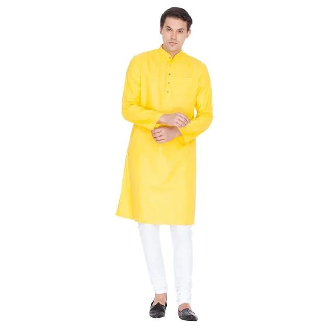 Men's Yellow Festive Cotton Kurta