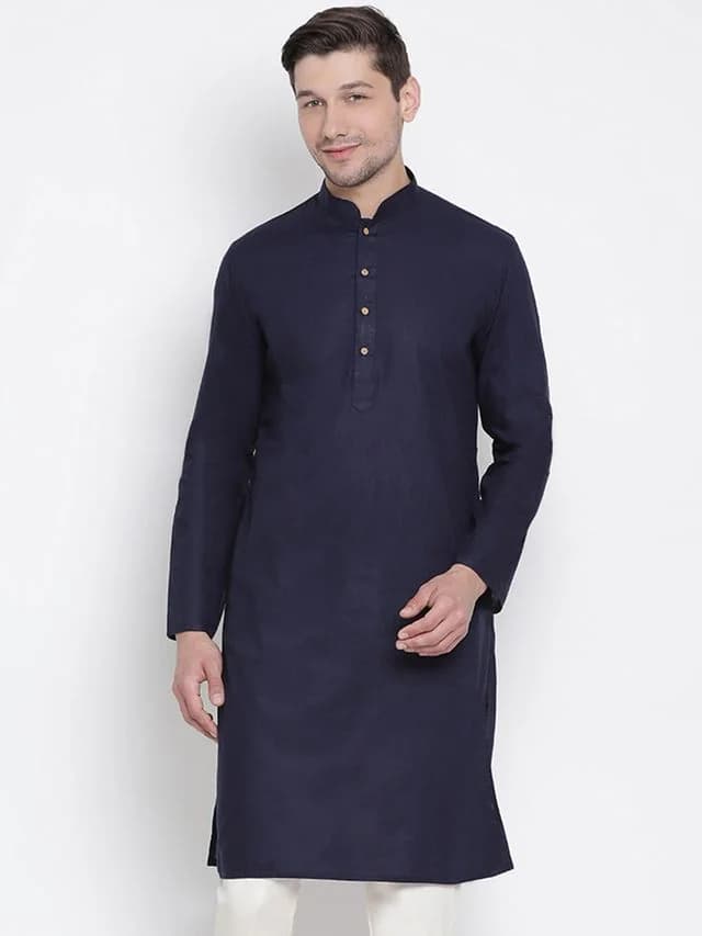 Men's Blue Festive Cotton Kurta
