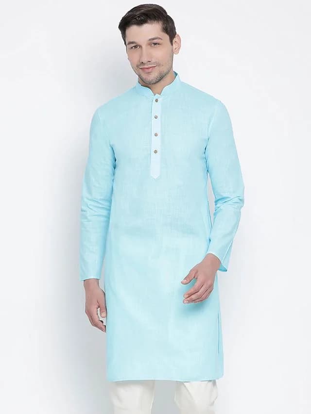 Men's Blue Festive Cotton Kurta