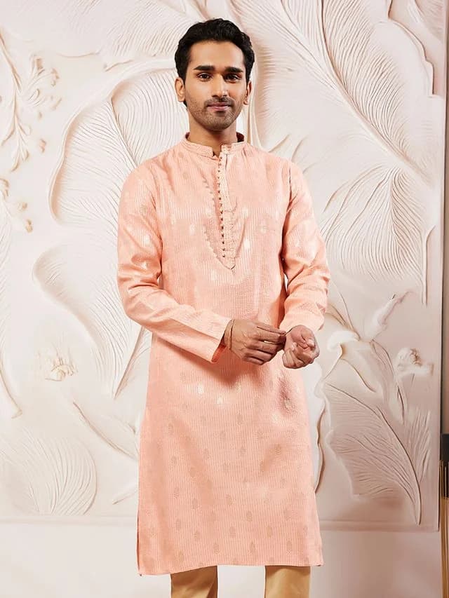 Men's Pink Festive Silk Kurta