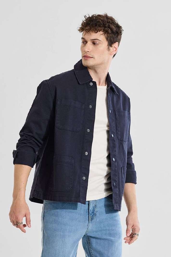 Men's Navy Casual Solid Regular Fit Shirt