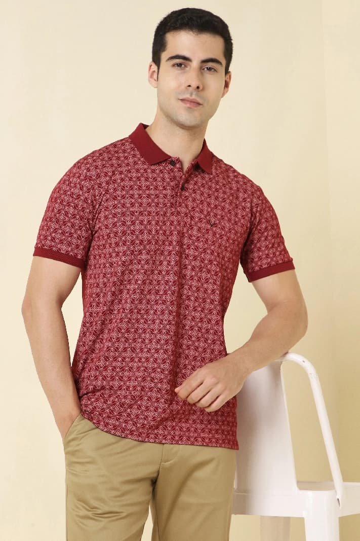 Men's Red Casual Printed Regular Fit Polo Tshirt