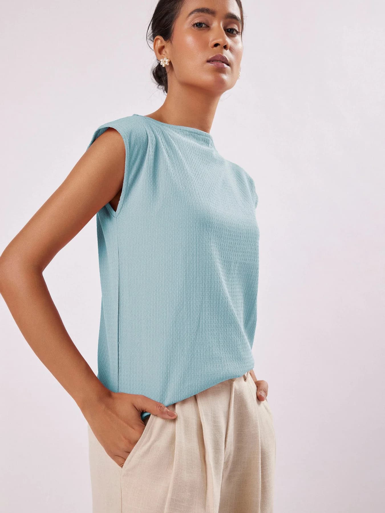 Women's Blue Casual Solid Top