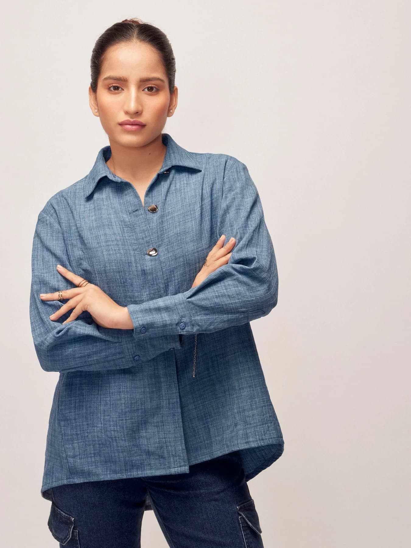 Women's Blue Formal Solid Top