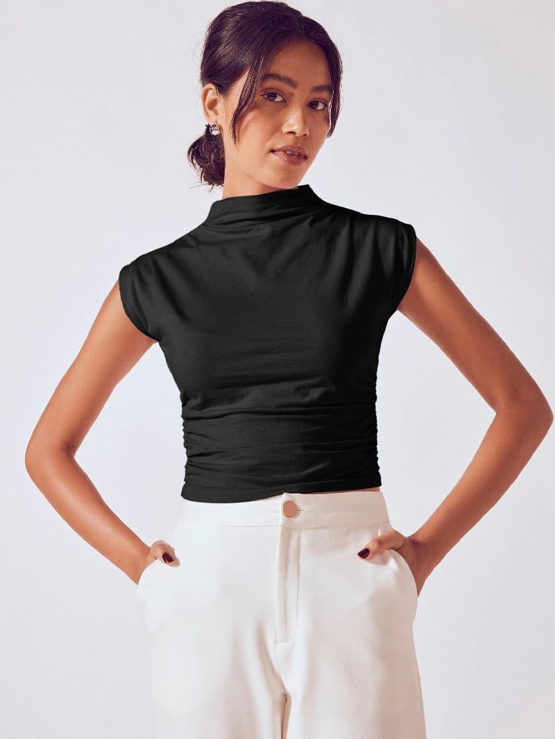 Women's Black Casual Solid Top