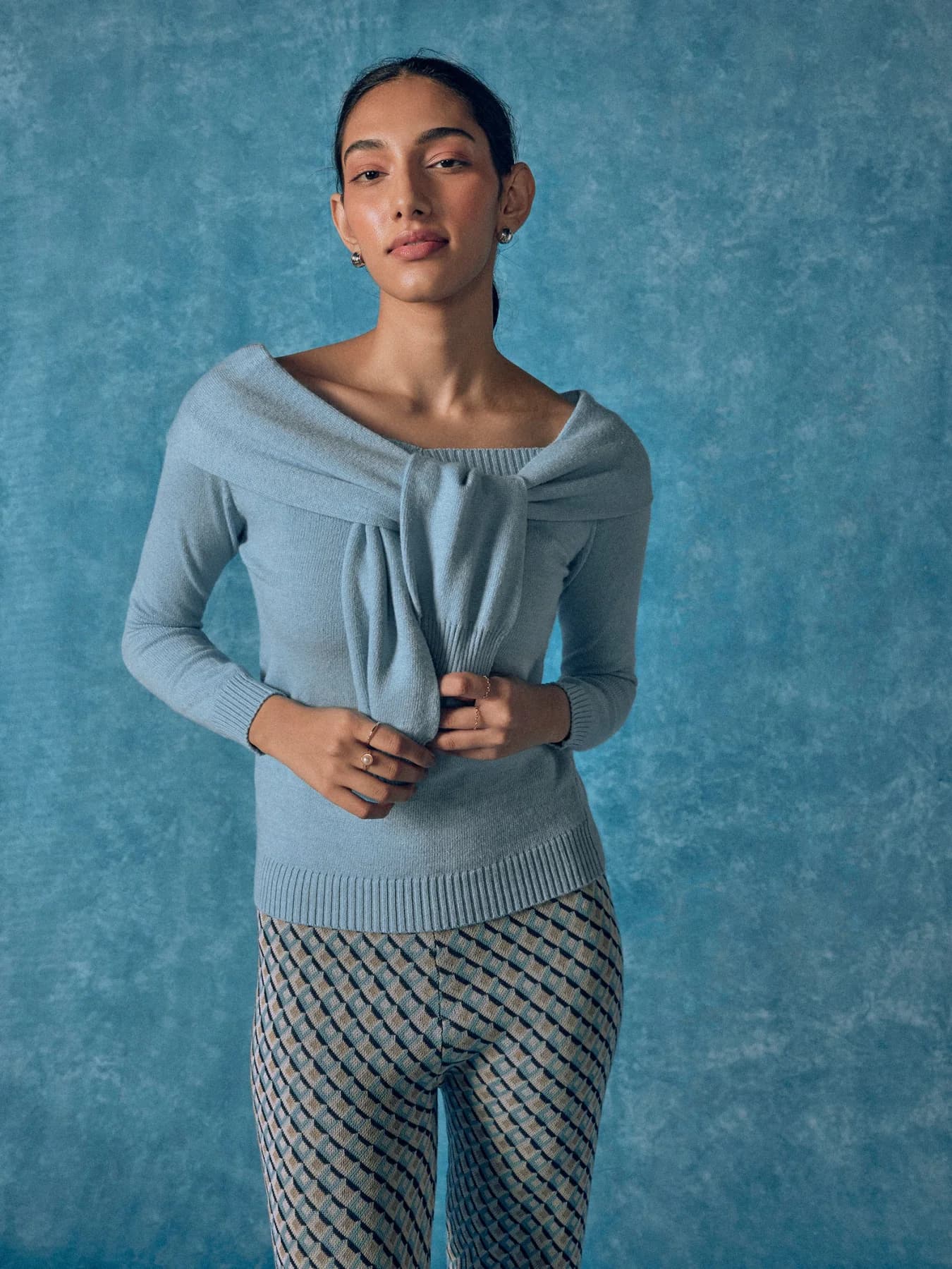 Women's Blue Casual Solid Top