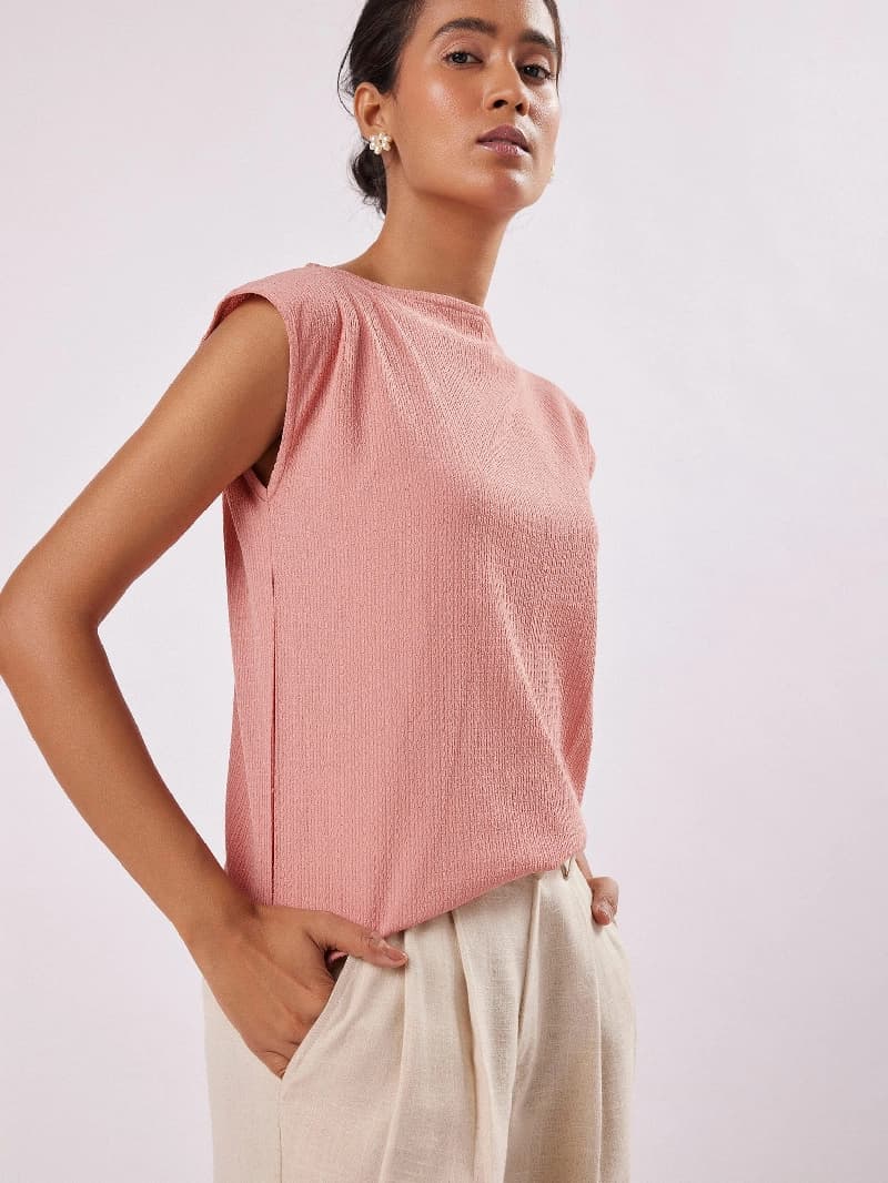 Women's Pink Casual Solid Top