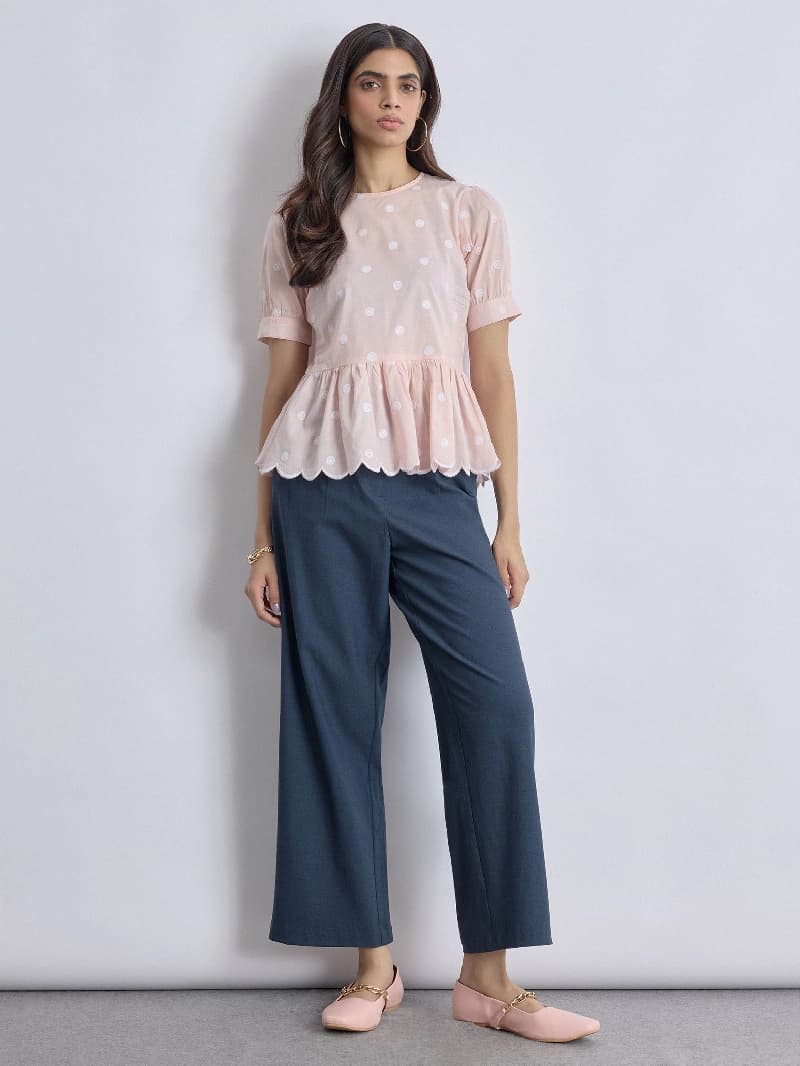 Women's Pink Casual Self-Design Top