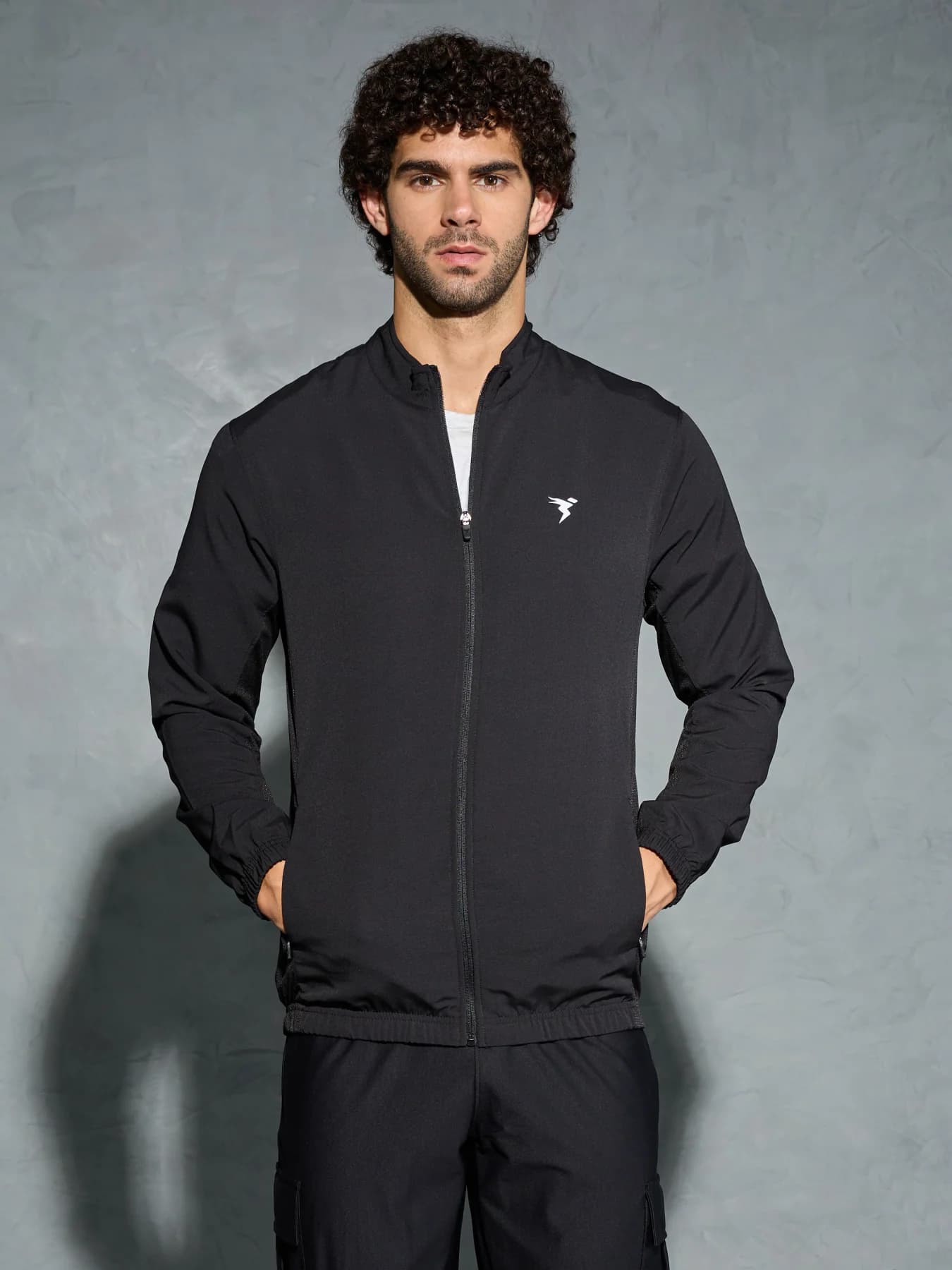 Men's Black Sports Solid Slim Fit Jacket