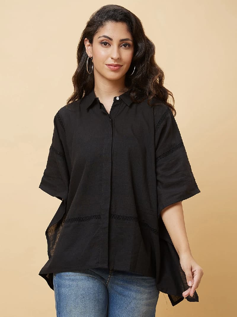 Women's Black Casual Solid Regular Fit Top