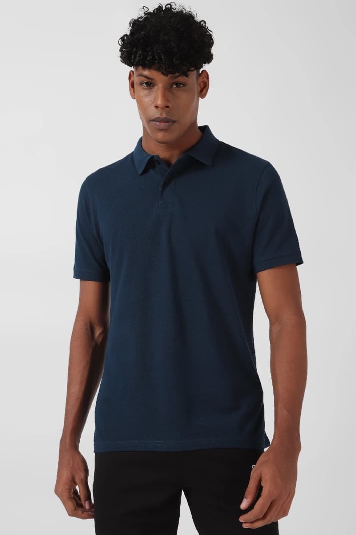 Men's Blue Casual Solid Regular Fit Polo Tshirt