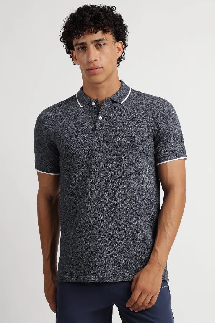 Men's Navy Casual Solid Regular Fit Polo Tshirt