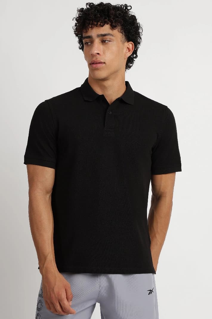 Men's Black Casual Solid Regular Fit Polo Tshirt