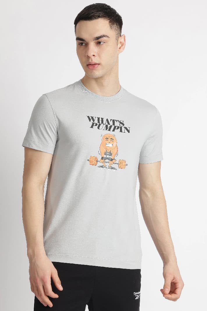 Men's Grey Casual Printed Regular Fit Tshirt