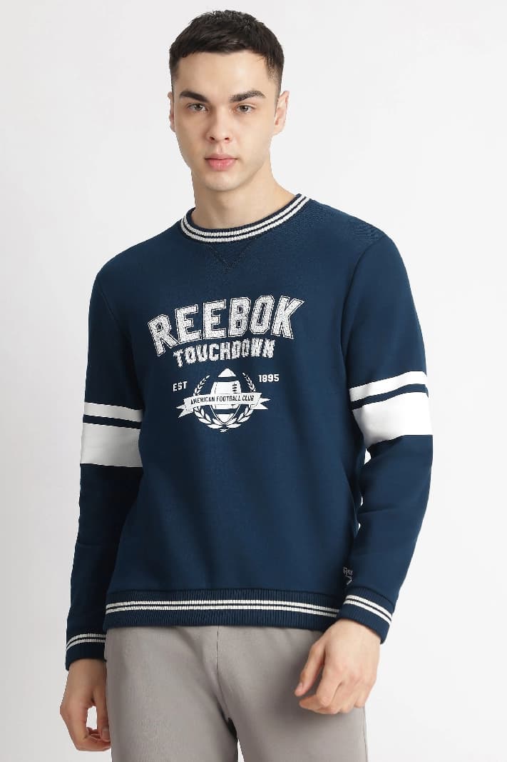 Men's Navy Casual Printed Regular Fit Sweatshirt