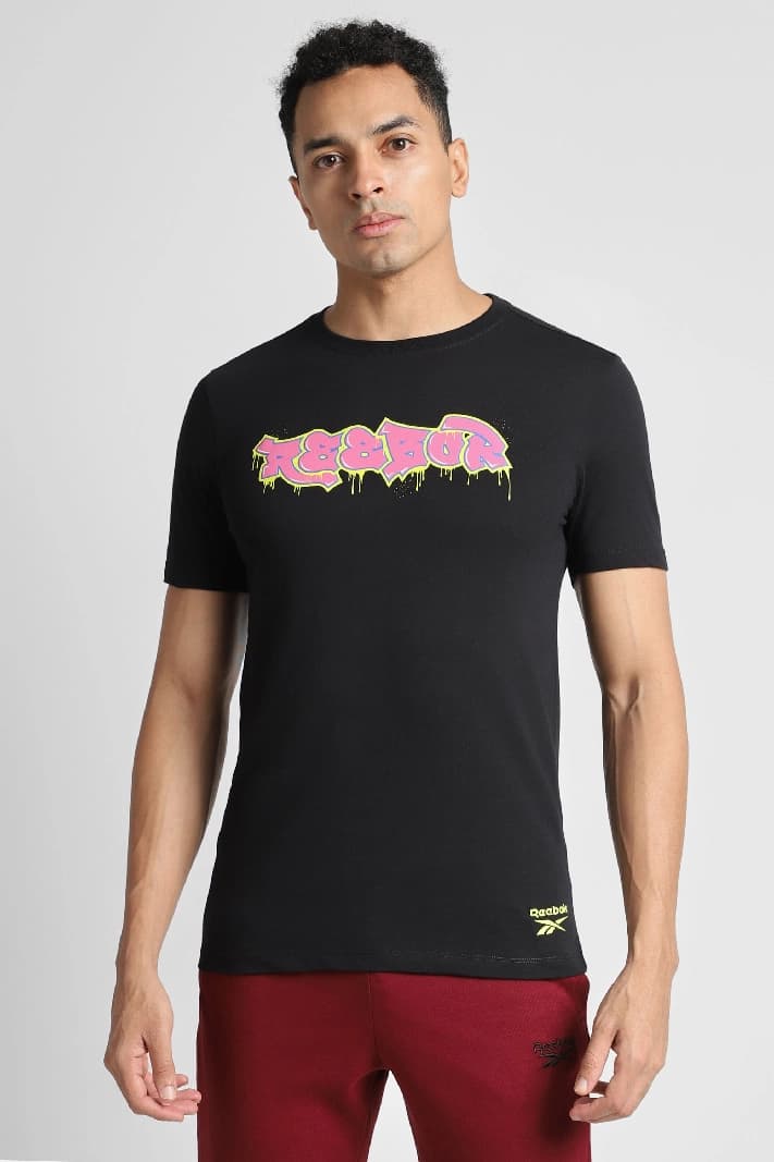 Men's Black Casual Printed Regular Fit Tshirt