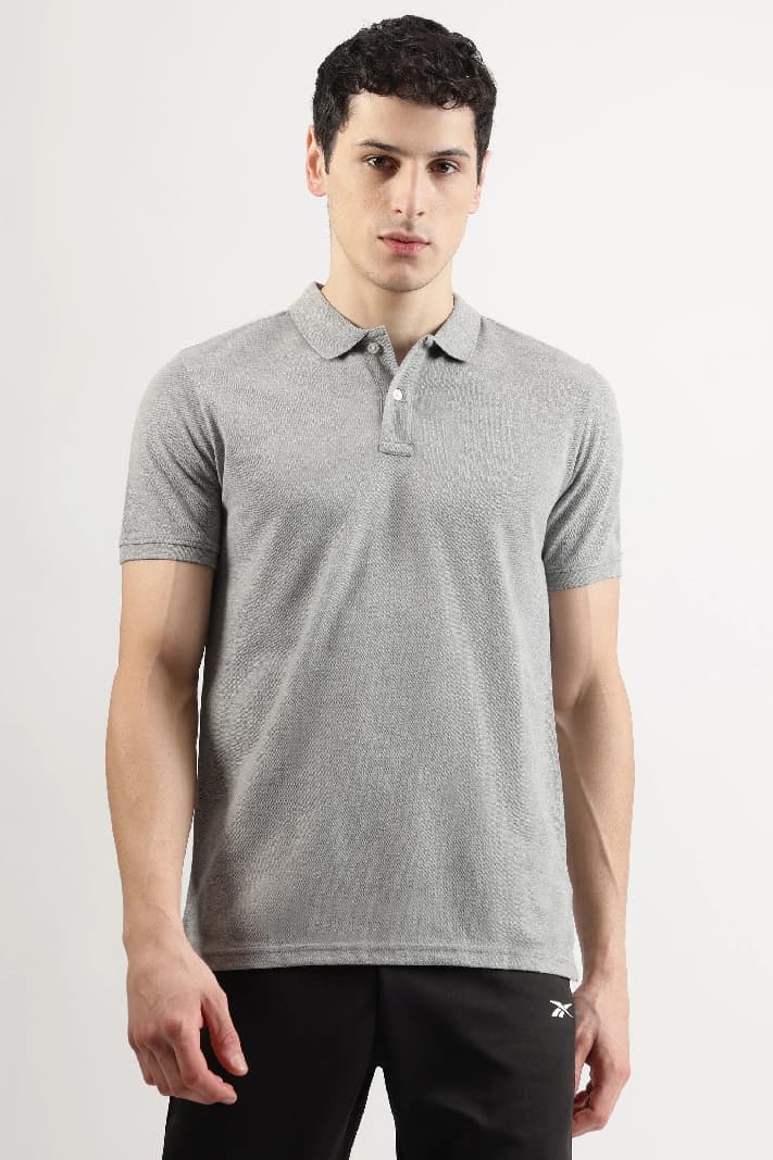 Men's Grey Casual Solid Regular Fit Polo Tshirt