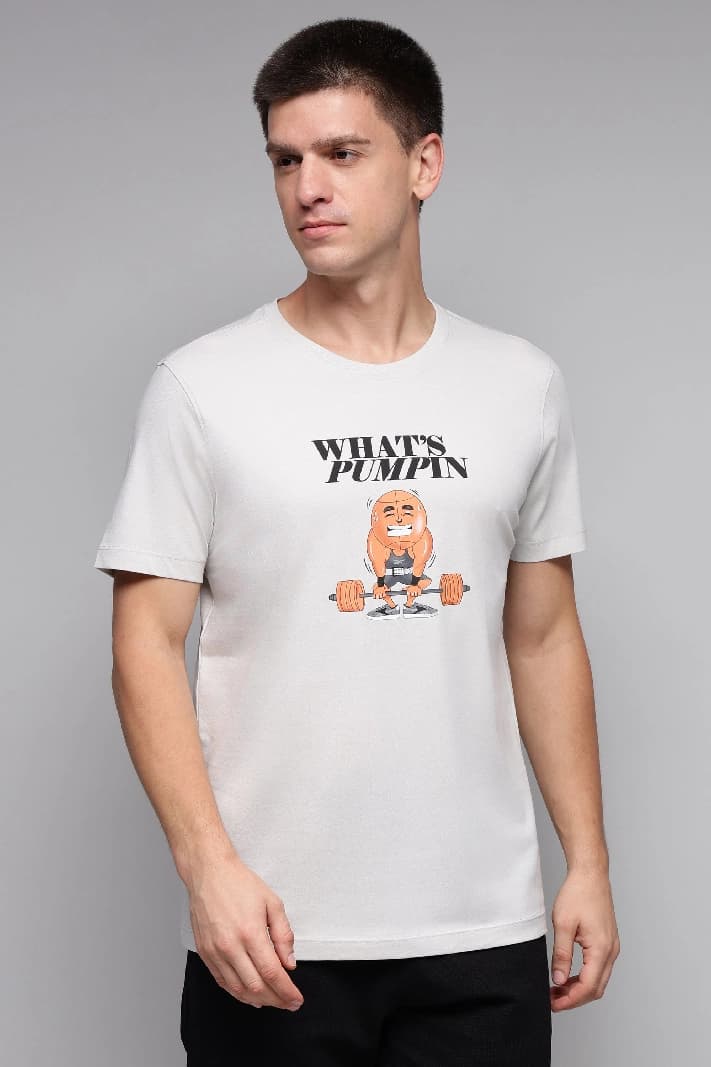Men's Grey Casual Printed Regular Fit Tshirt