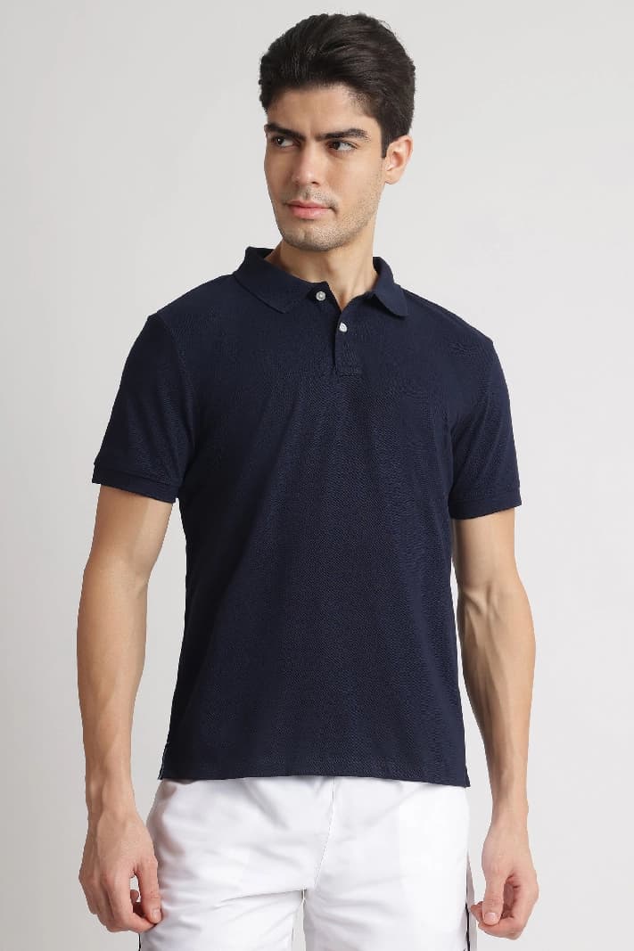 Men's Blue Casual Solid Regular Fit Polo Tshirt