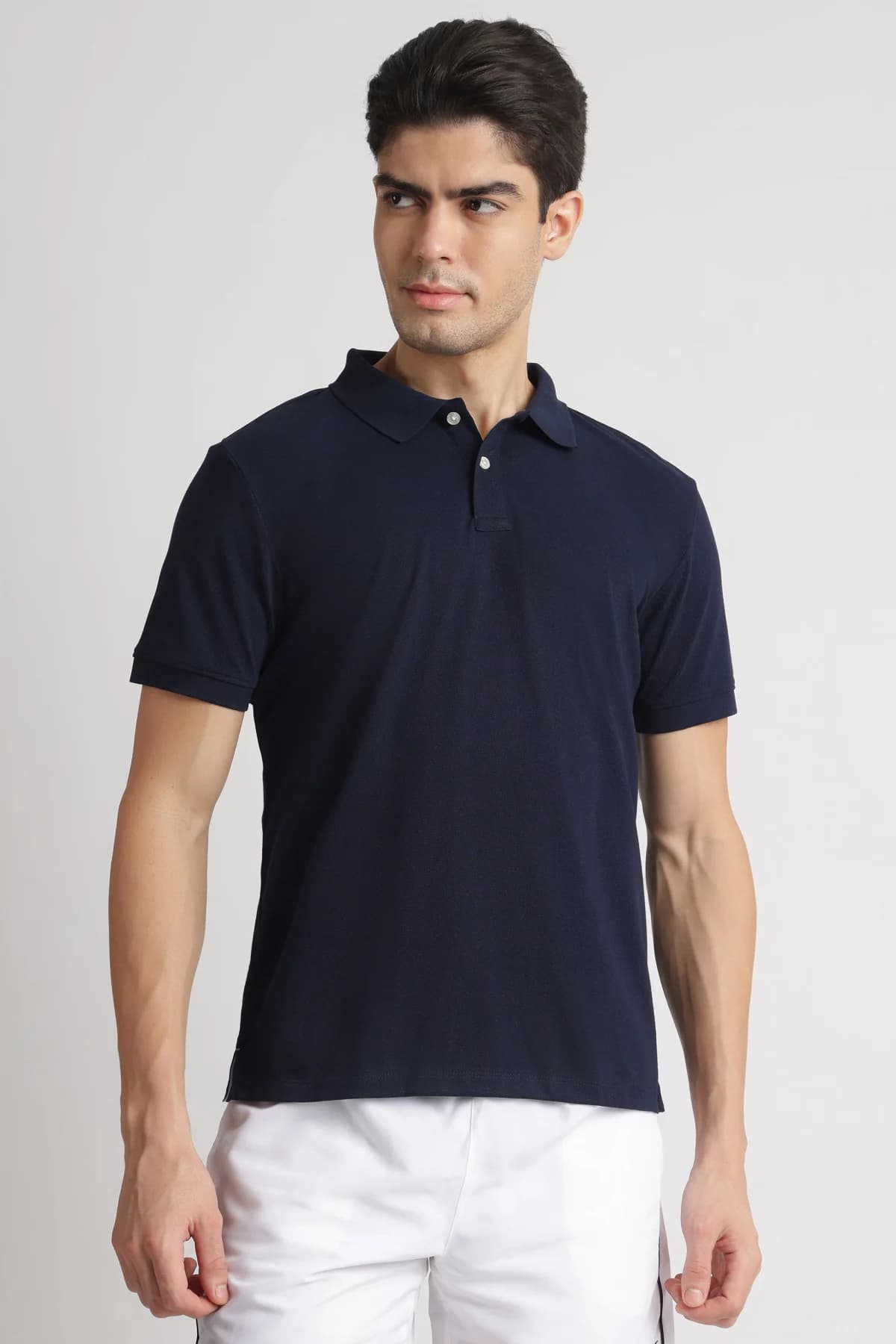 Men's Blue Casual Solid Regular Fit Polo Tshirt