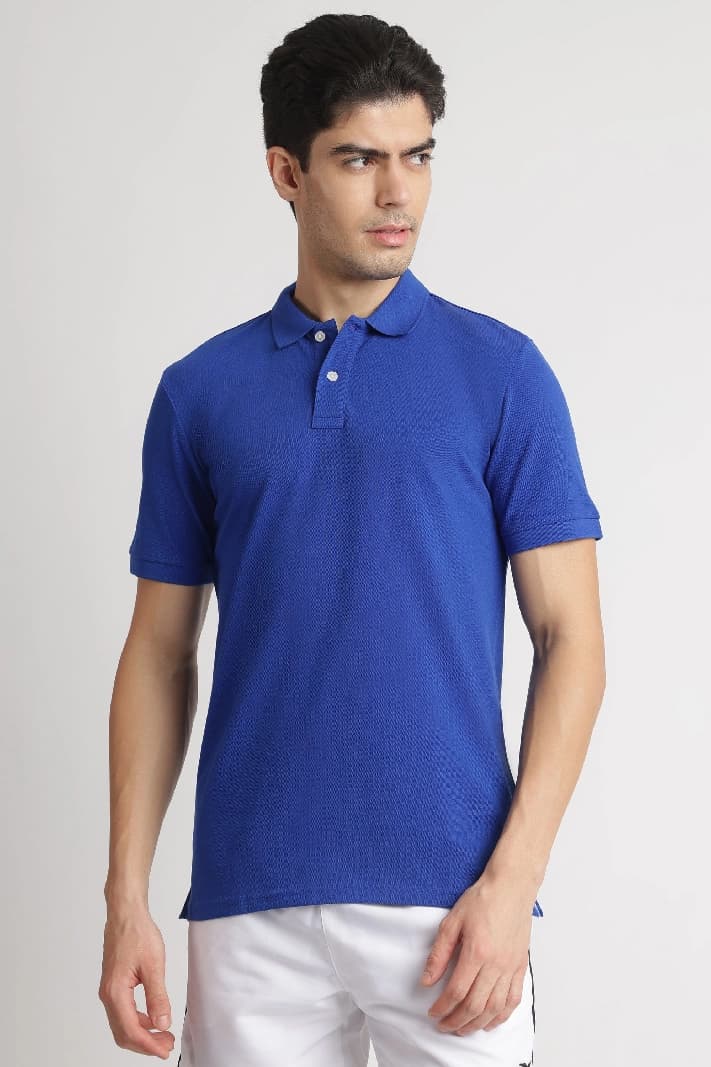 Men's Blue Casual Solid Regular Fit Polo Tshirt
