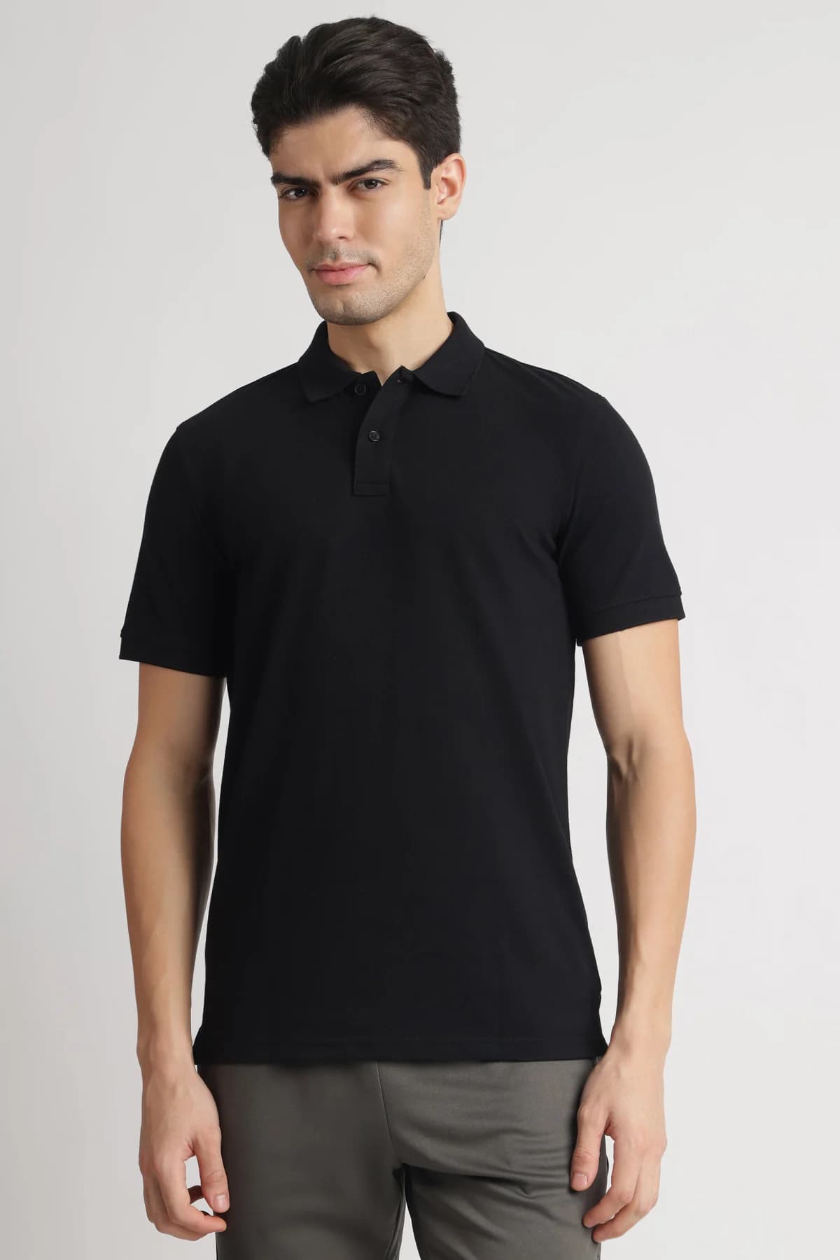 Men's Black Casual Solid Regular Fit Polo Tshirt