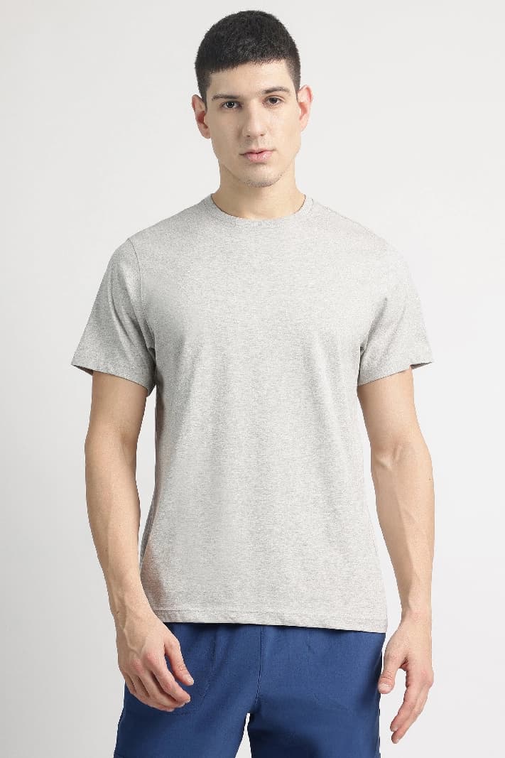 Men's Grey Casual Solid Regular Fit Tshirt