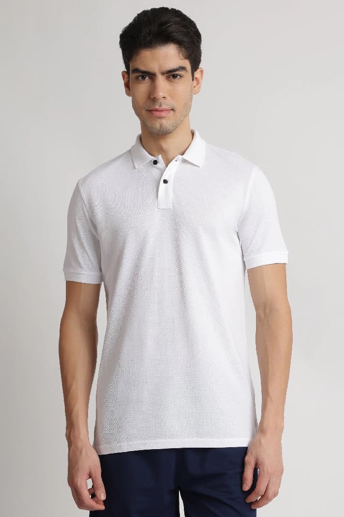 Men's White Casual Solid Regular Fit Polo Tshirt