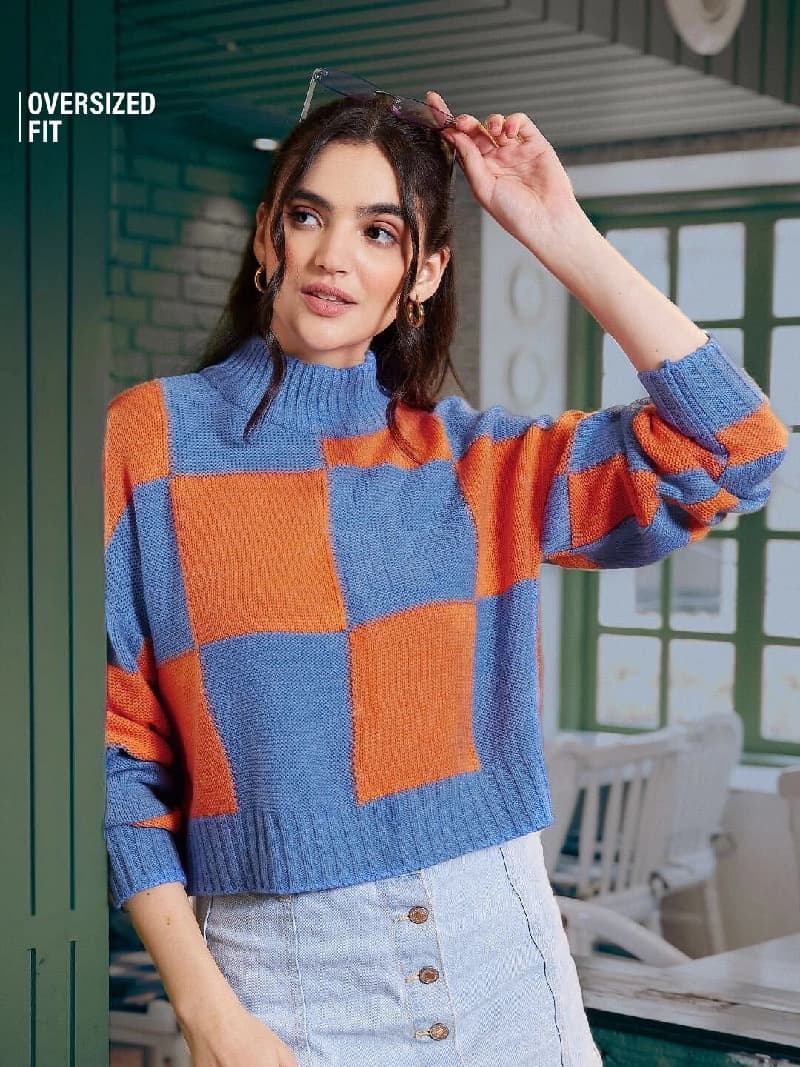 Women's Multicolor Casual Colorblocked Oversized Fit Sweater