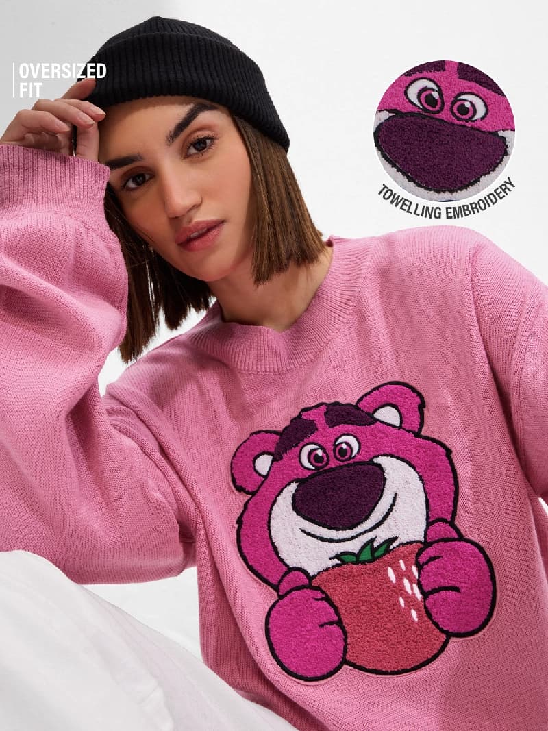 Women's Pink Casual Oversized Fit Sweater