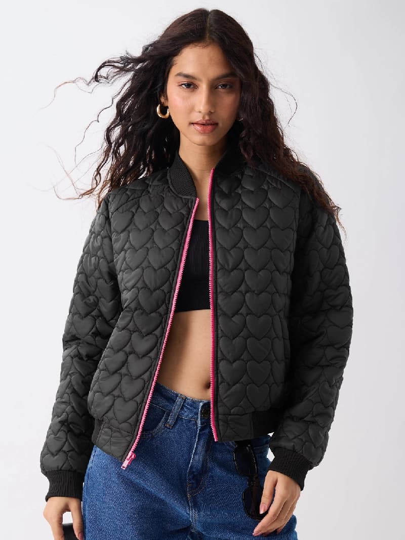 Women's Black Casual Solid Regular Fit Jacket