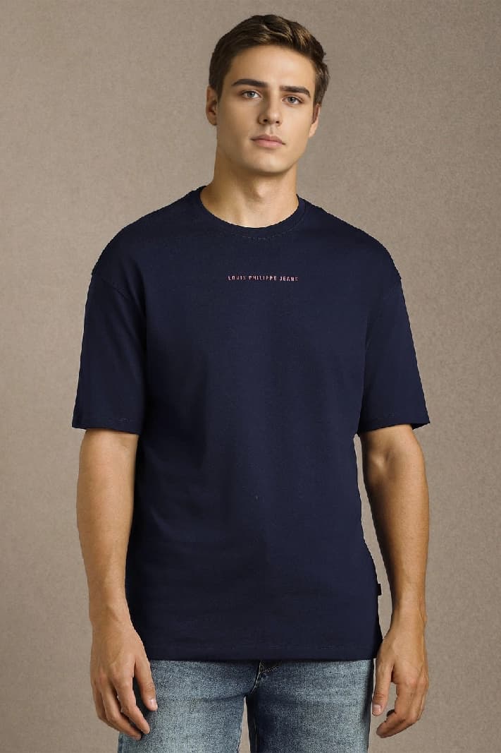 Men's Blue Casual Printed Oversized Fit Tshirt