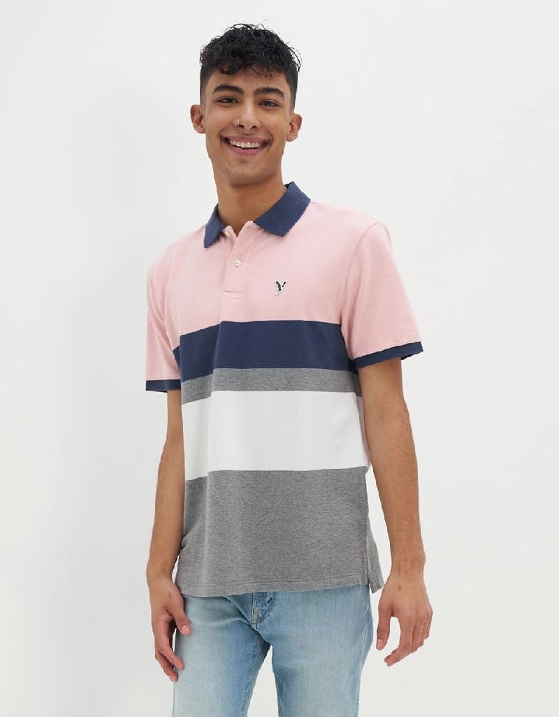 Men's Multicolor Casual Colorblocked Regular Fit Polo Tshirt