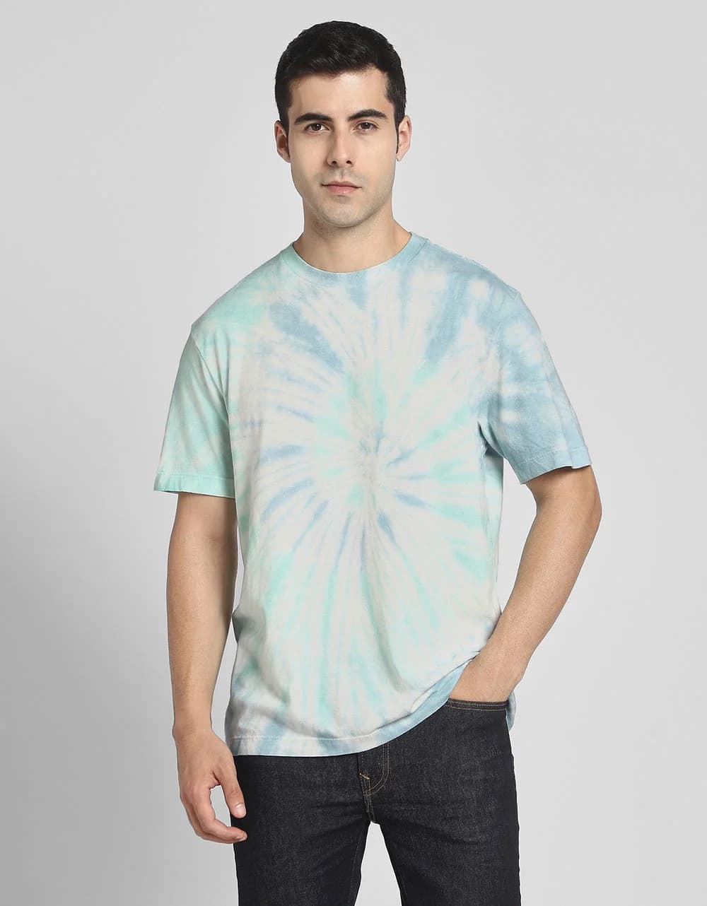 Men's Green Casual Tie-Dye Regular Fit Tshirt