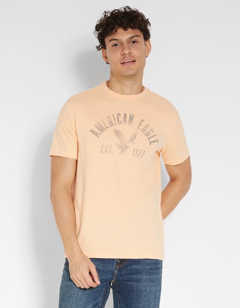 Men's Orange Casual Printed Regular Fit Tshirt