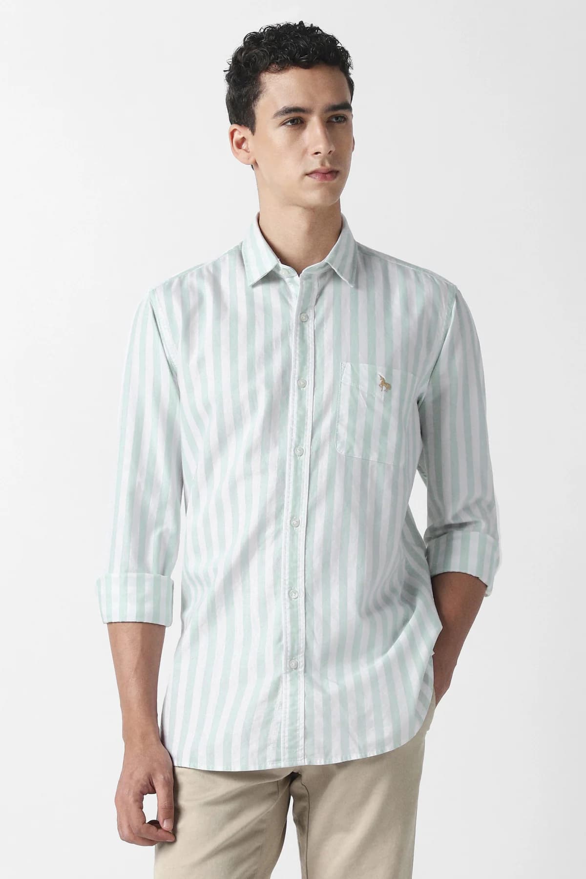 Men's Green Casual Striped Slim Fit Cotton Shirt