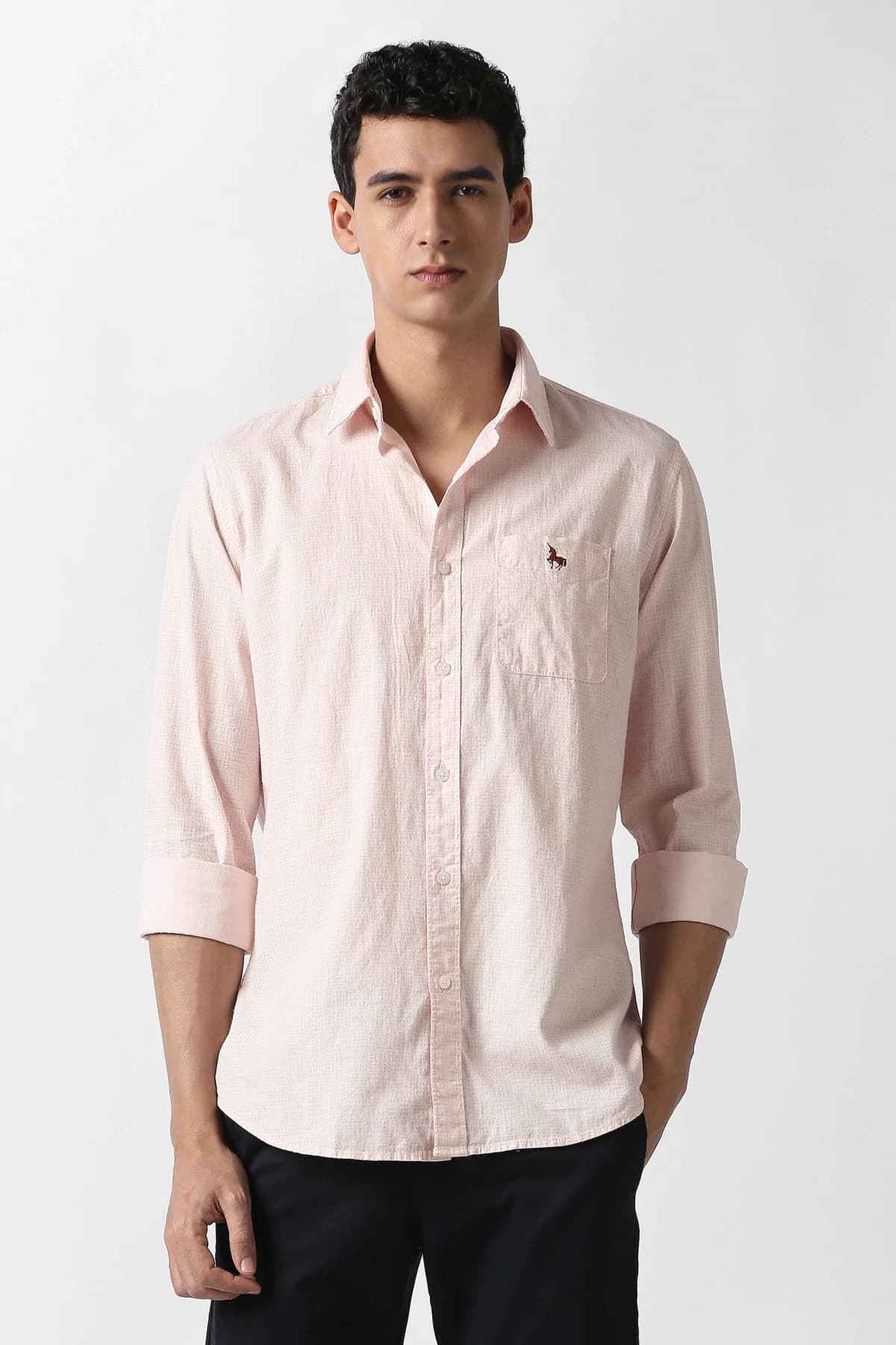 Men's Pink Casual Printed Slim Fit Cotton Shirt