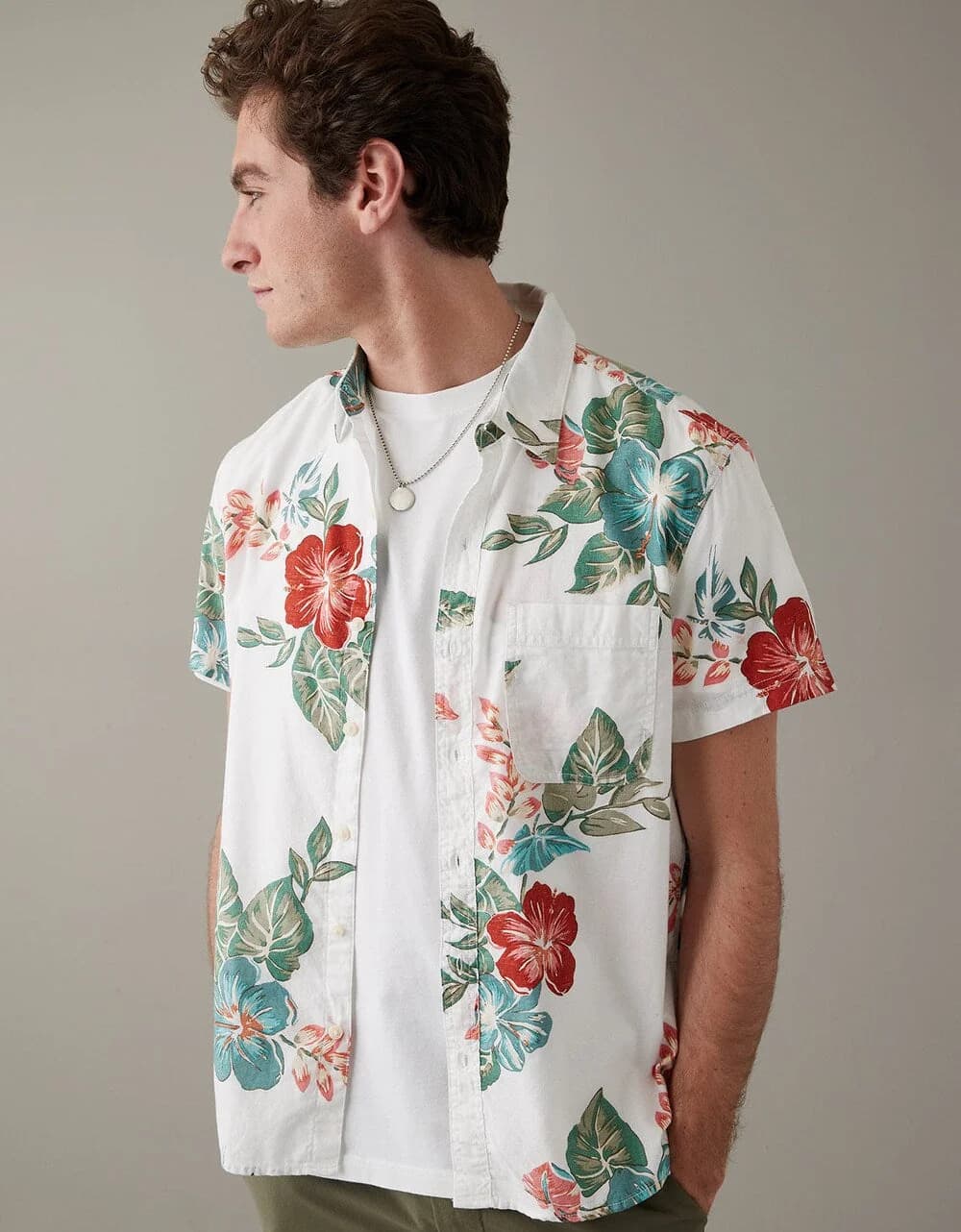 Men's White Casual Printed Regular Fit Cotton Shirt