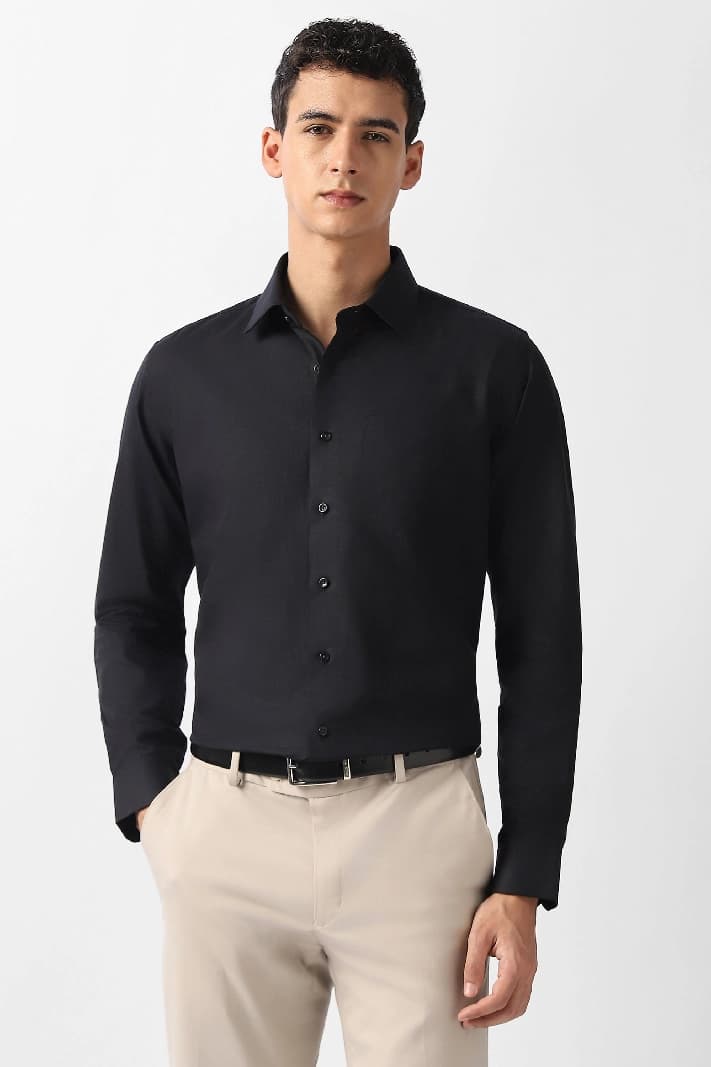 Men's Black Formal Textured Slim Fit Shirt