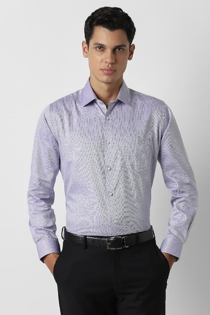 Men's Purple Formal Textured Regular Fit Shirt