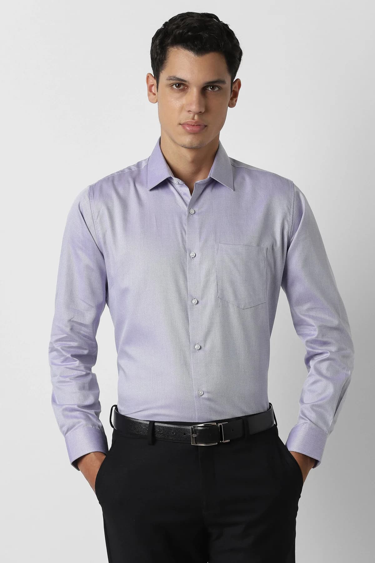 Men's Purple Formal Textured Regular Fit Cotton Shirt