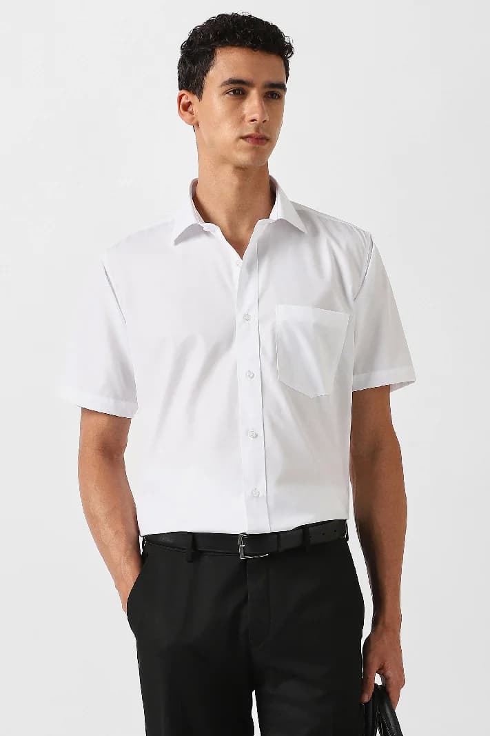 Men's White Formal Solid Regular Fit Cotton Shirt