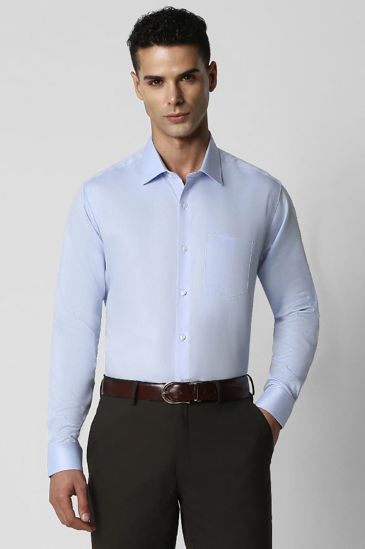 Men's Blue Formal Textured Regular Fit Shirt