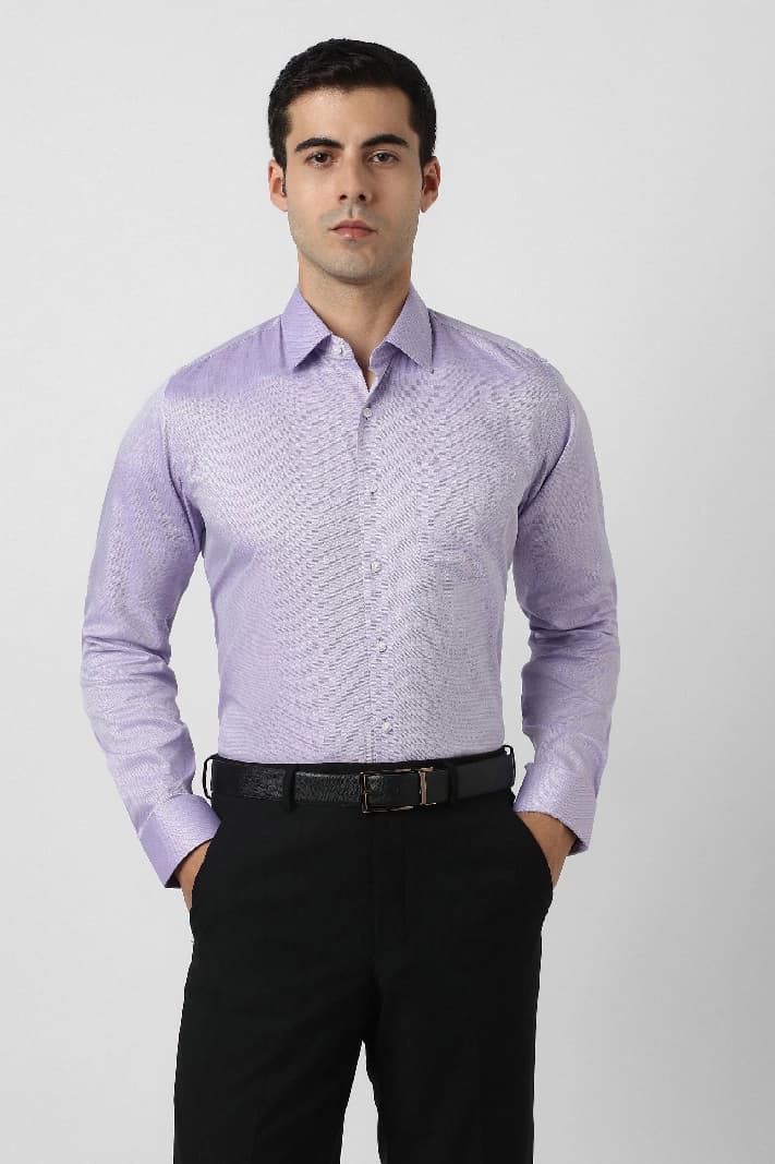 Men's Purple Formal Textured Slim Fit Shirt