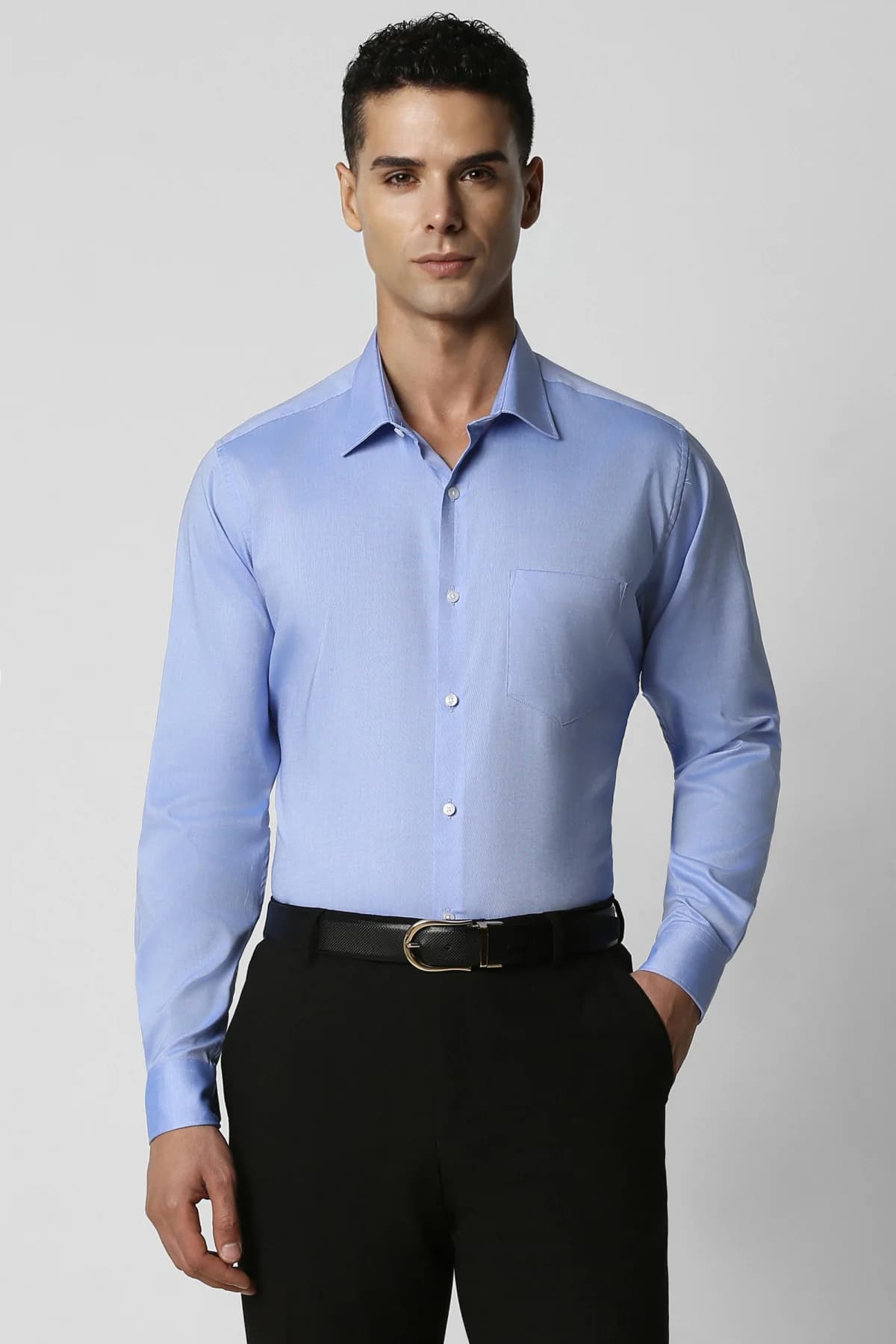 Men's Blue Formal Textured Regular Fit Cotton Shirt