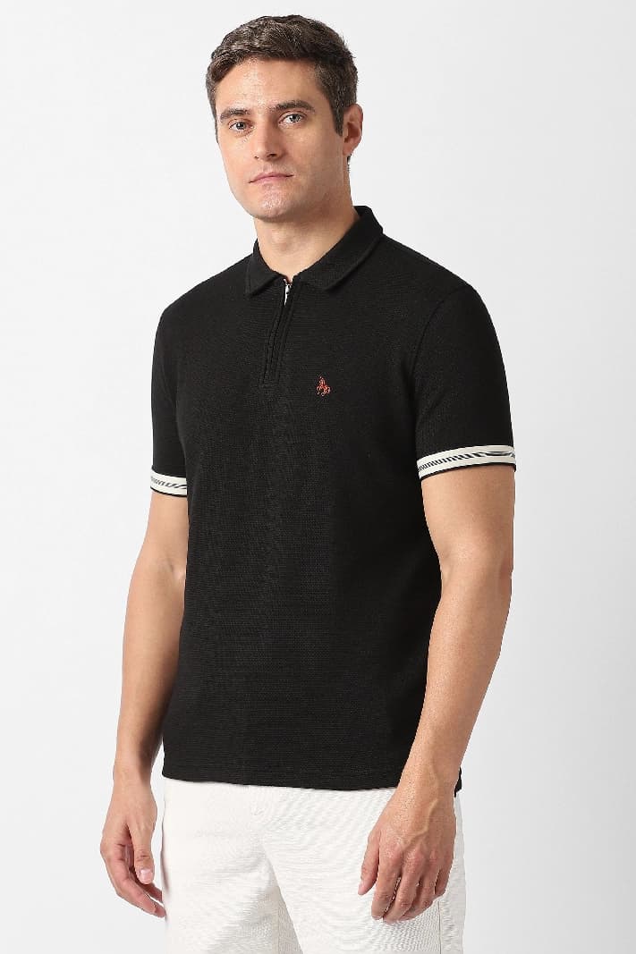 Men's Black Casual Solid Regular Fit Tshirt