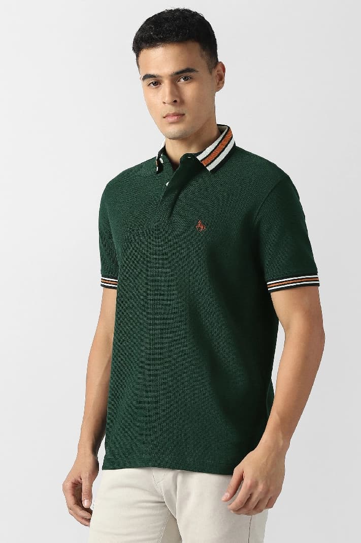 Men's Green Casual Solid Regular Fit Tshirt