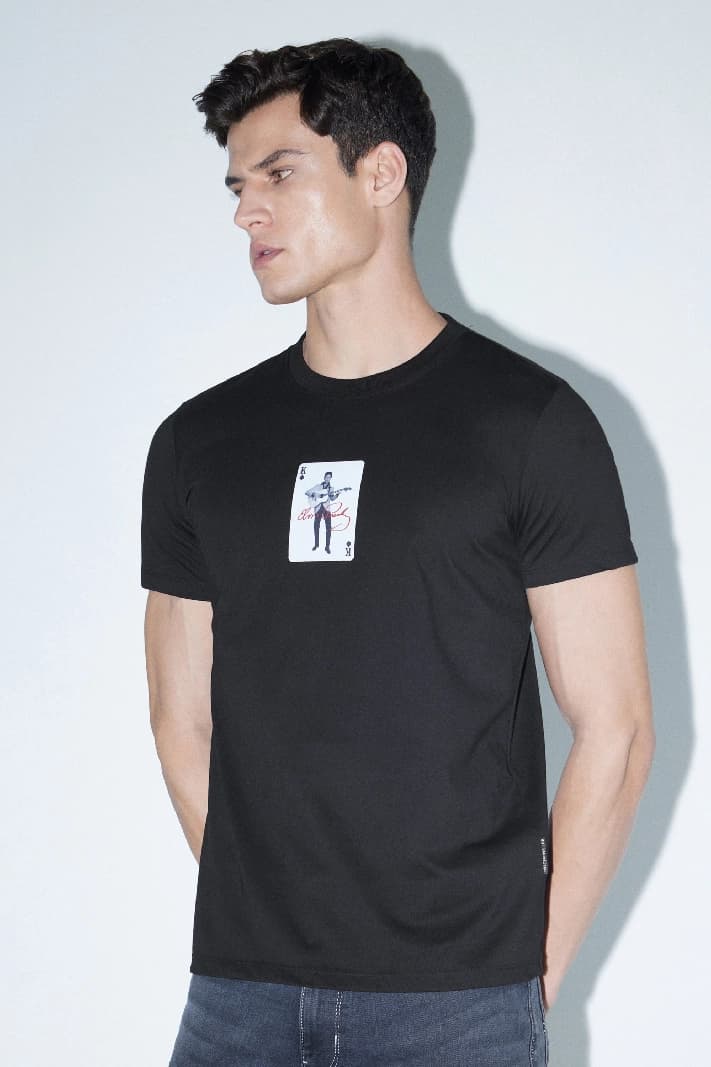Men's Black Casual Solid Regular Fit Tshirt