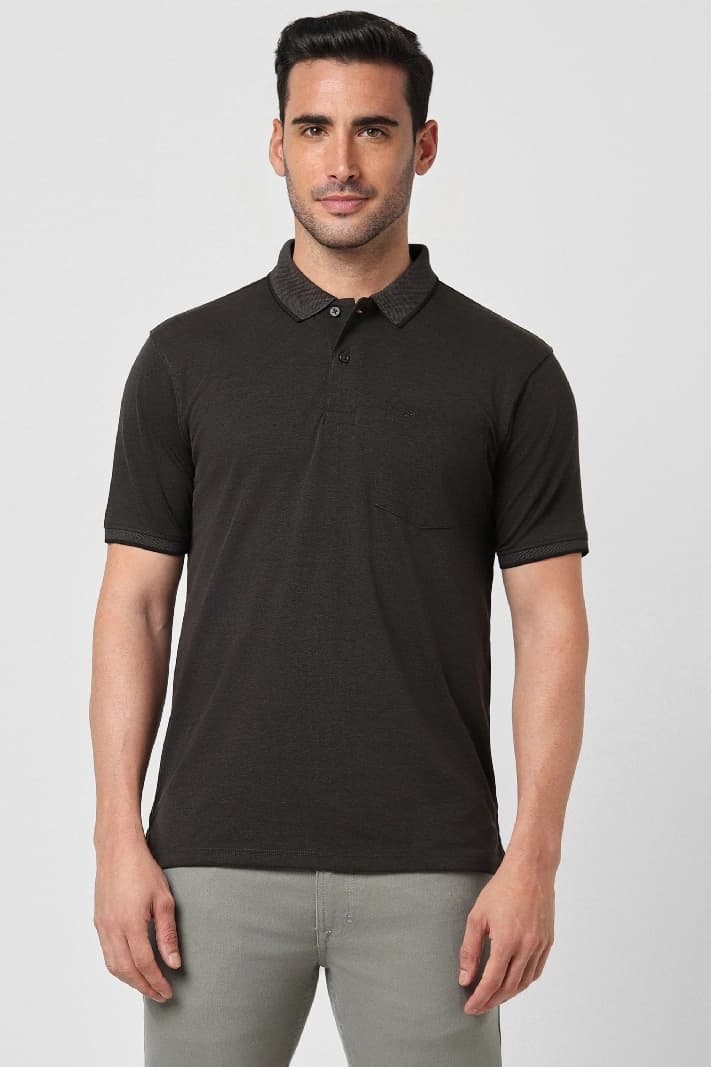 Men's Grey Casual Solid Regular Fit Polo Tshirt